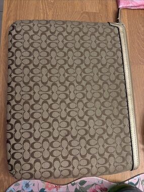 Coach Brown Signature Canvas Cosmetic Case with Tan Trim